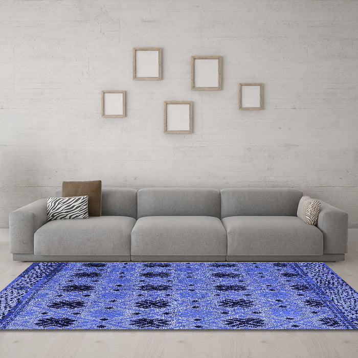 Machine Washable Oriental Blue Modern Rug in a Living Room, wshabs4354blu