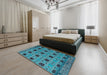 Abstract Blue Oriental Rug in a Bedroom, abs4354