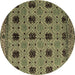 Round Machine Washable Oriental Brown Modern Rug, wshabs4354brn