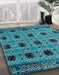 Abstract Blue Oriental Rug in Family Room, abs4354