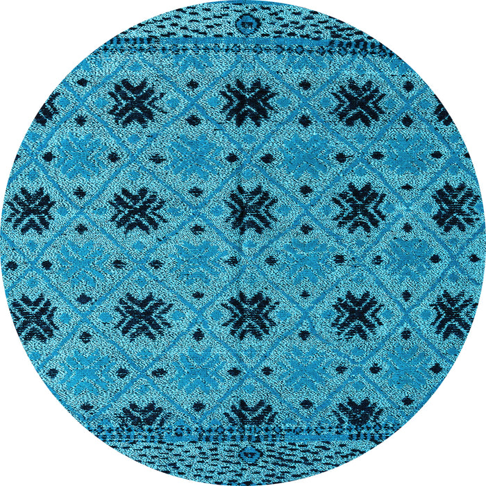 Round Machine Washable Oriental Light Blue Modern Rug, wshabs4354lblu