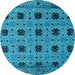 Round Machine Washable Oriental Light Blue Modern Rug, wshabs4354lblu