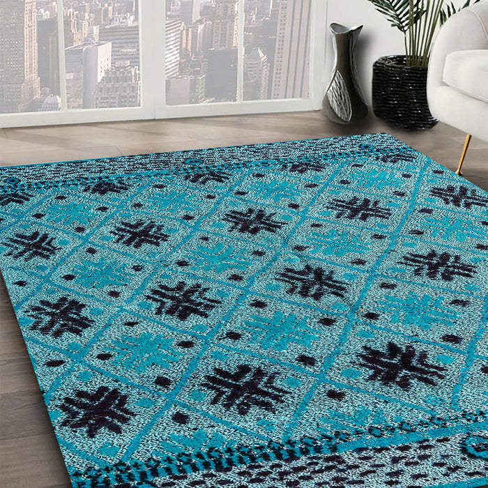 Machine Washable Abstract Diamond Blue Rug in a Family Room, wshabs4354