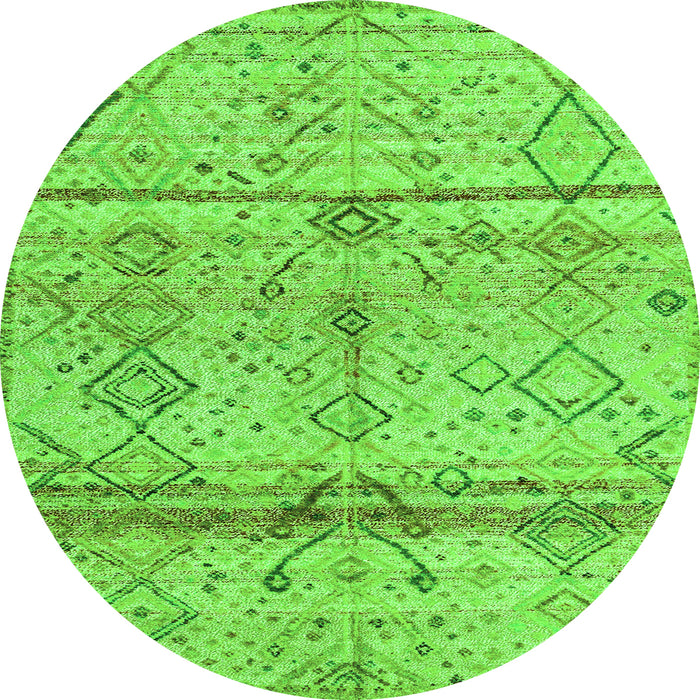 Round Machine Washable Oriental Green Modern Area Rugs, wshabs4355grn