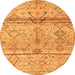 Round Machine Washable Oriental Orange Modern Area Rugs, wshabs4355org