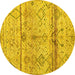 Round Machine Washable Oriental Yellow Modern Rug, wshabs4355yw