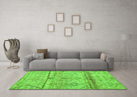 Machine Washable Oriental Green Modern Rug, wshabs4355grn