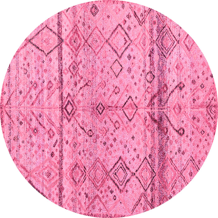 Round Machine Washable Oriental Pink Modern Rug, wshabs4355pnk