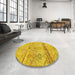 Round Machine Washable Abstract Caramel Brown Rug in a Office, wshabs4355