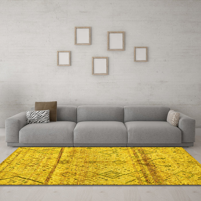 Machine Washable Oriental Yellow Modern Rug in a Living Room, wshabs4355yw