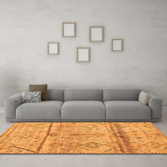 Machine Washable Oriental Orange Modern Area Rugs in a Living Room, wshabs4355org