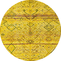 Round Abstract Caramel Brown Oriental Rug, abs4355