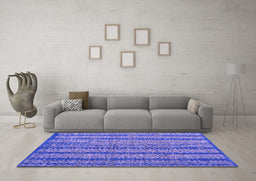 Machine Washable Oriental Purple Modern Area Rugs in a Living Room, wshabs4356pur