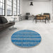 Round Abstract Blue Oriental Rug in a Office, abs4356