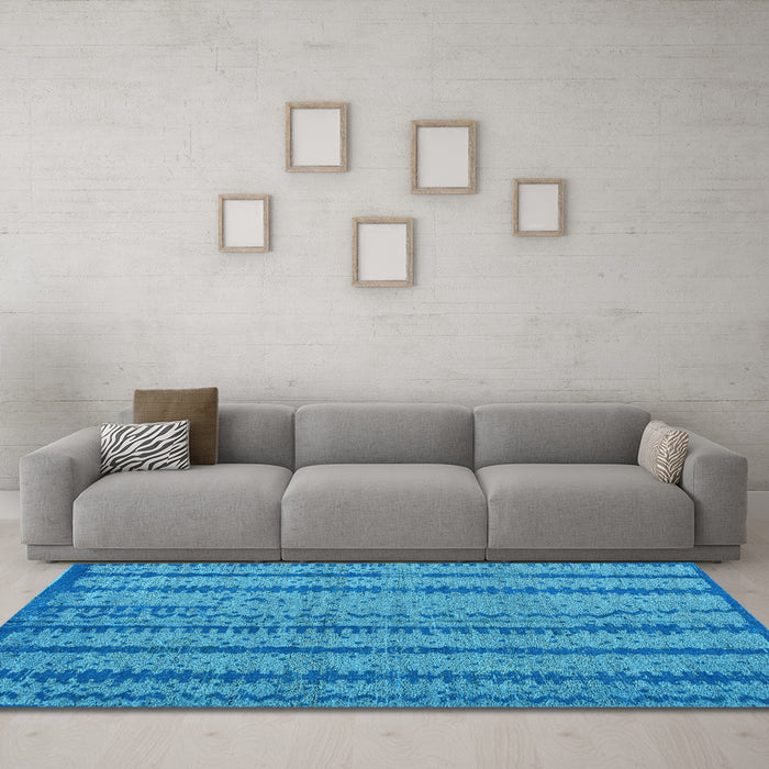 Machine Washable Oriental Light Blue Modern Rug in a Living Room, wshabs4356lblu