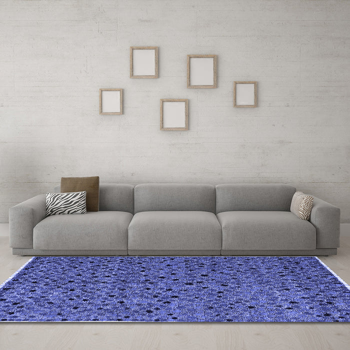 Machine Washable Oriental Blue Modern Rug in a Living Room, wshabs4357blu