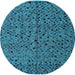 Round Machine Washable Oriental Light Blue Modern Rug, wshabs4357lblu