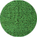 Round Machine Washable Oriental Green Modern Area Rugs, wshabs4357grn