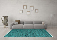 Machine Washable Oriental Turquoise Modern Rug, wshabs4357turq