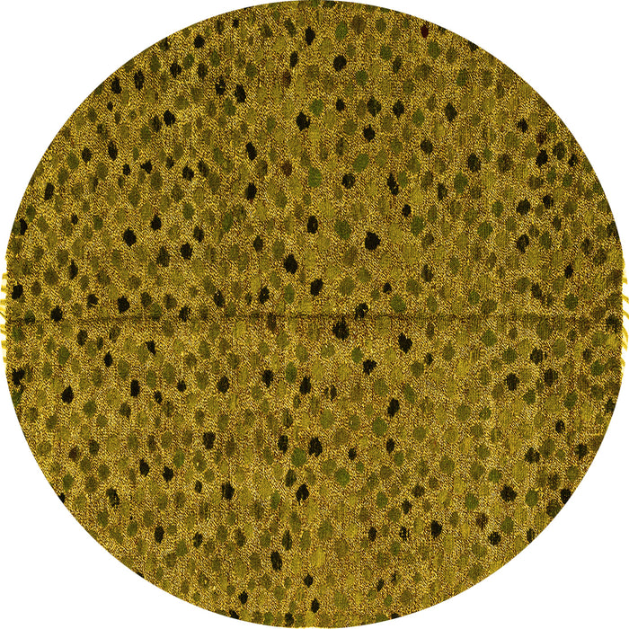 Round Machine Washable Oriental Yellow Modern Rug, wshabs4357yw