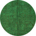 Round Machine Washable Oriental Green Modern Area Rugs, wshabs4358grn