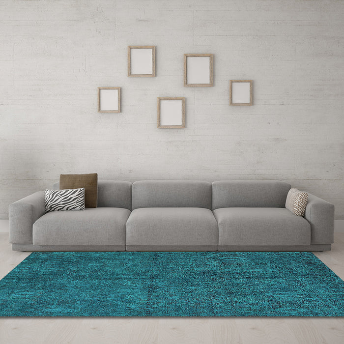 Machine Washable Oriental Turquoise Modern Area Rugs in a Living Room,, wshabs4358turq