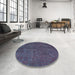 Round Machine Washable Abstract Plum Purple Rug in a Office, wshabs4358