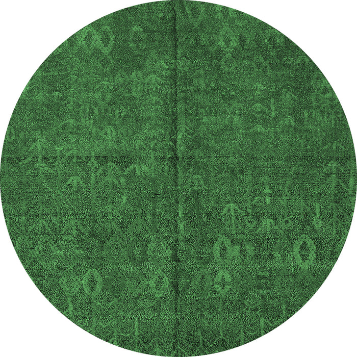 Round Machine Washable Oriental Emerald Green Modern Area Rugs, wshabs4358emgrn