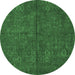 Round Machine Washable Oriental Emerald Green Modern Area Rugs, wshabs4358emgrn