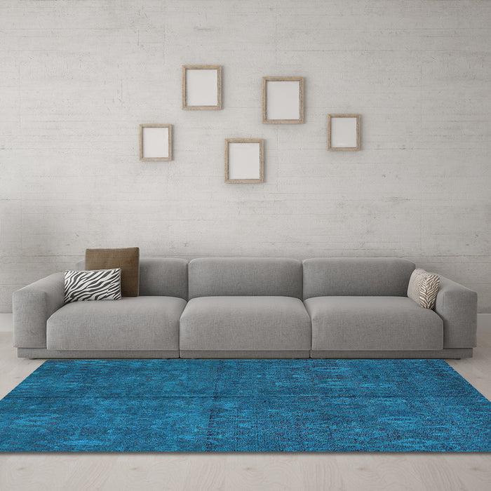 Machine Washable Oriental Light Blue Modern Rug in a Living Room, wshabs4358lblu