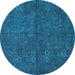 Round Machine Washable Oriental Light Blue Modern Rug, wshabs4358lblu