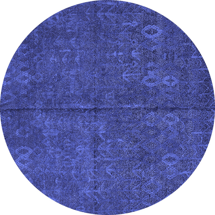Round Machine Washable Oriental Blue Modern Rug, wshabs4358blu