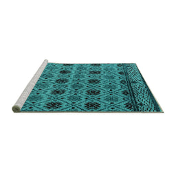 Sideview of Machine Washable Abstract Turquoise Modern Area Rugs, wshabs4359turq