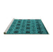 Sideview of Machine Washable Abstract Turquoise Modern Area Rugs, wshabs4359turq