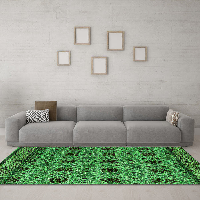 Machine Washable Abstract Green Modern Area Rugs in a Living Room,, wshabs4359grn