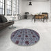 Round Abstract Dark Gray Modern Rug in a Office, abs4359