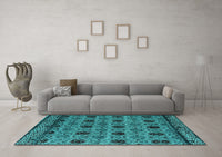 Machine Washable Abstract Turquoise Modern Rug, wshabs4359turq