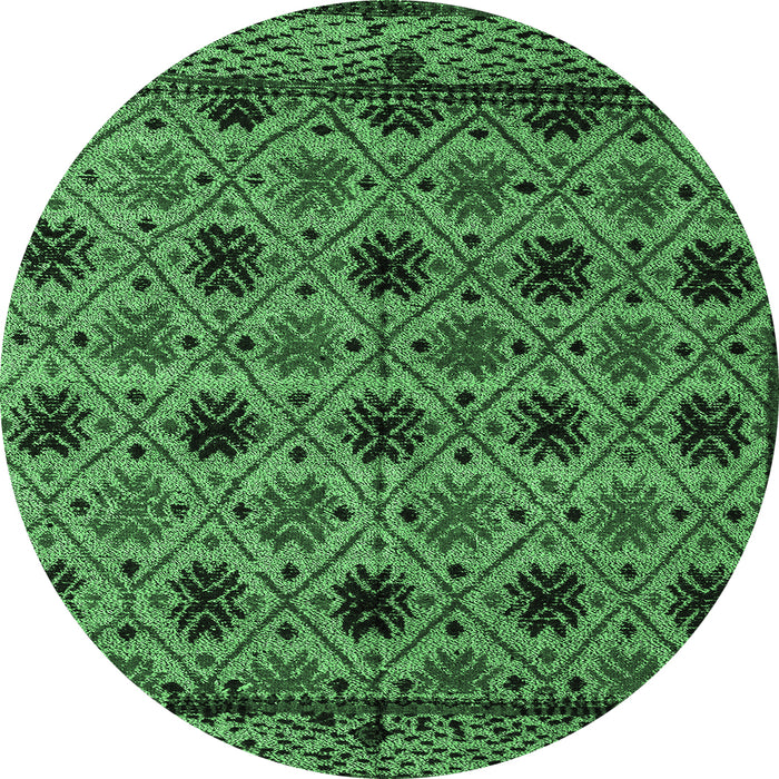 Round Machine Washable Abstract Emerald Green Modern Area Rugs, wshabs4359emgrn