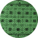 Round Machine Washable Abstract Emerald Green Modern Area Rugs, wshabs4359emgrn