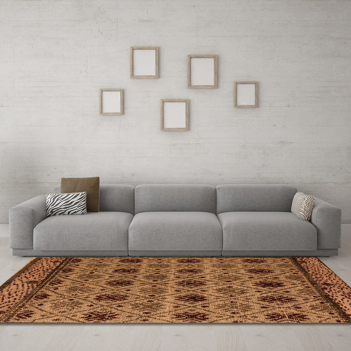 Machine Washable Abstract Orange Modern Area Rugs in a Living Room, wshabs4359org