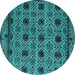 Round Abstract Turquoise Modern Rug, abs4359turq