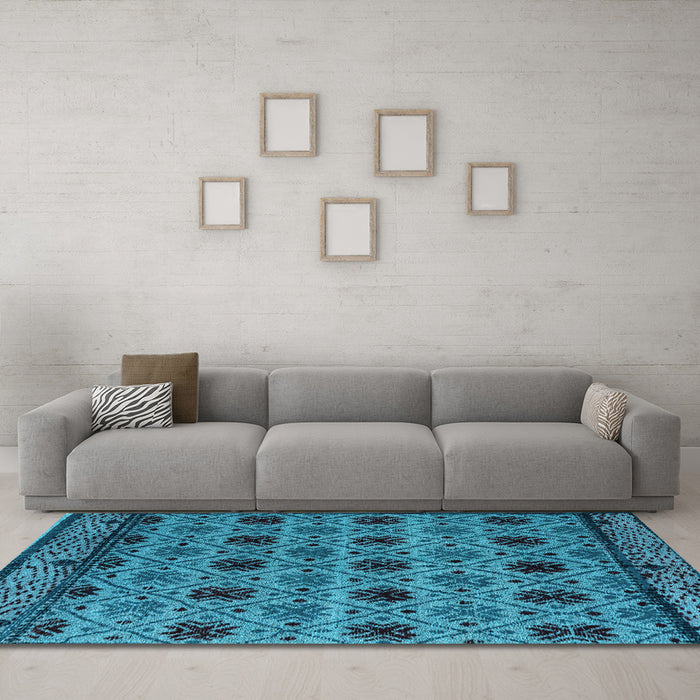 Machine Washable Abstract Light Blue Modern Rug in a Living Room, wshabs4359lblu