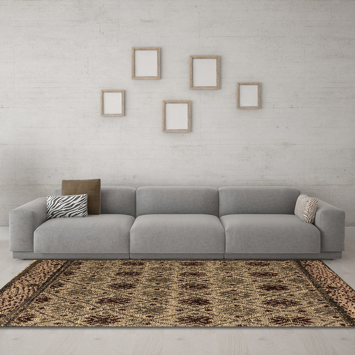 Machine Washable Abstract Brown Modern Rug in a Living Room,, wshabs4359brn