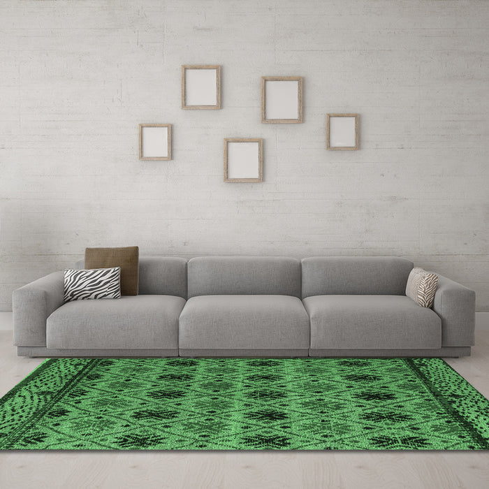 Machine Washable Abstract Emerald Green Modern Area Rugs in a Living Room,, wshabs4359emgrn