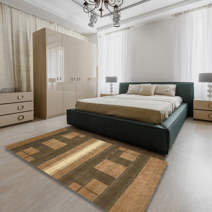 Abstract Bronze Brown Modern Rug in a Bedroom, abs435
