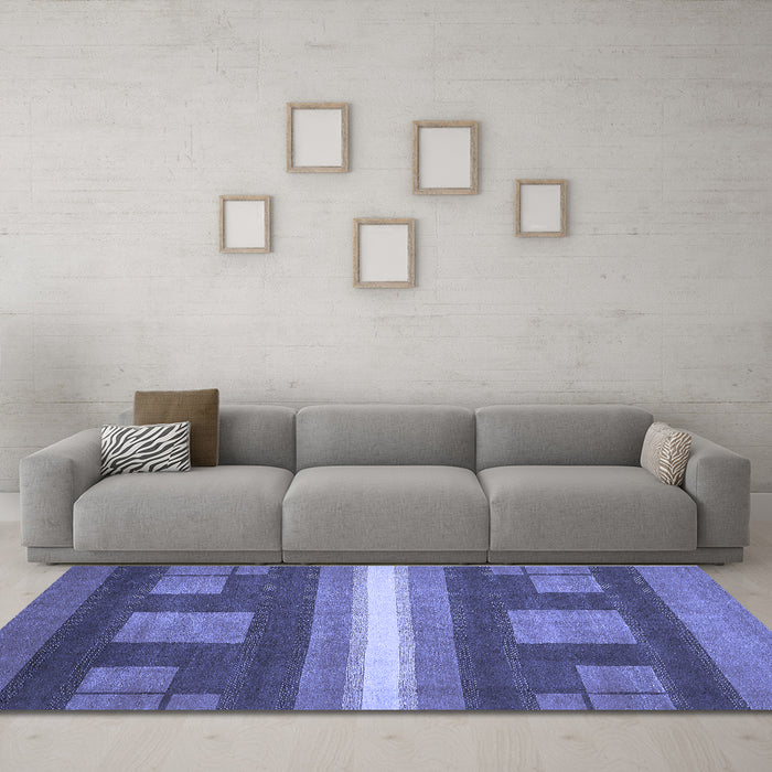 Machine Washable Abstract Blue Modern Rug in a Living Room, wshabs435blu