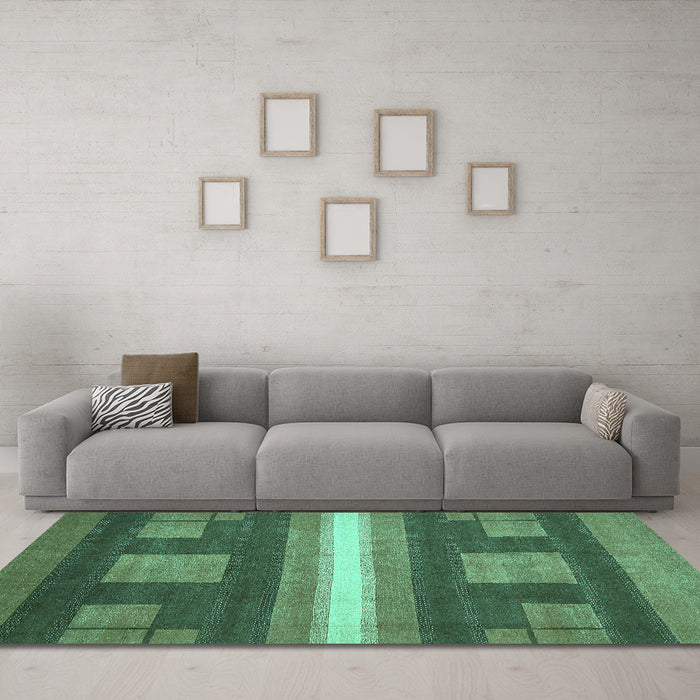 Machine Washable Abstract Turquoise Modern Area Rugs in a Living Room,, wshabs435turq