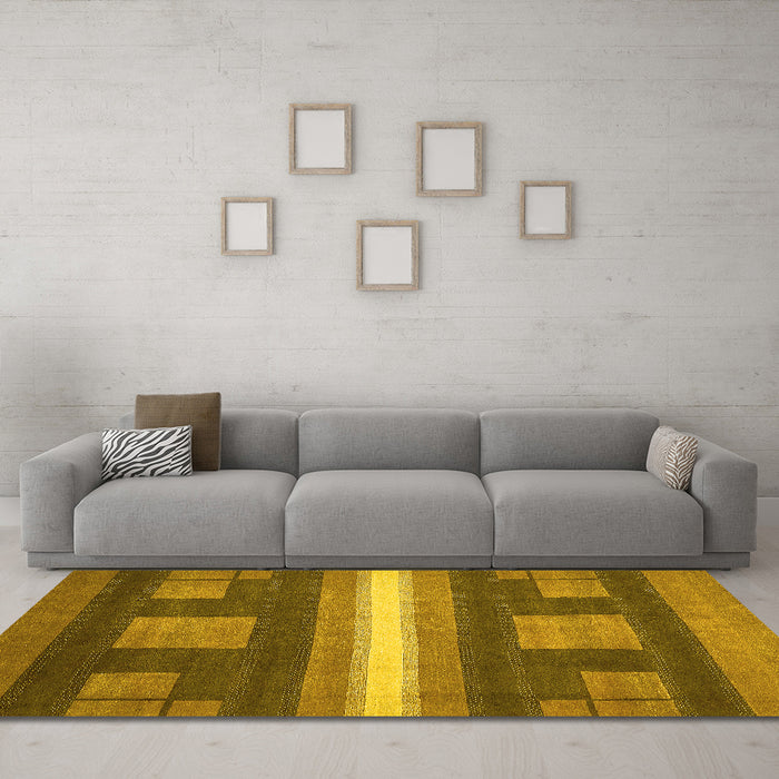 Machine Washable Abstract Yellow Modern Rug in a Living Room, wshabs435yw