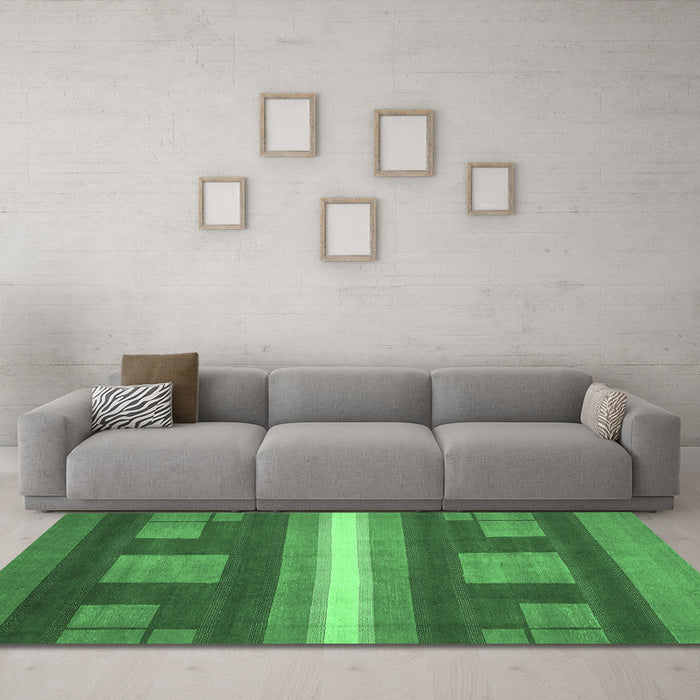 Machine Washable Abstract Emerald Green Modern Area Rugs in a Living Room,, wshabs435emgrn