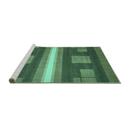 Sideview of Machine Washable Abstract Turquoise Modern Area Rugs, wshabs435turq